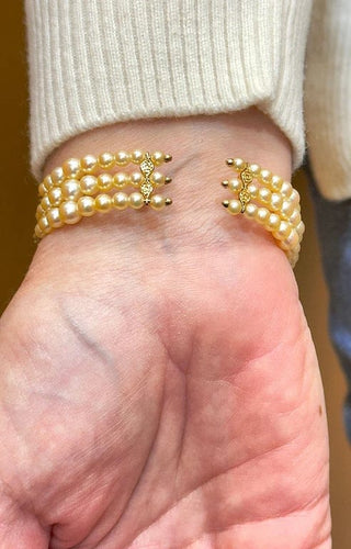 Bracelet Alessio Boschi Milano - Bracelet jonc en or jaune 18 carats, perles et diamants jaunes 58 Facettes