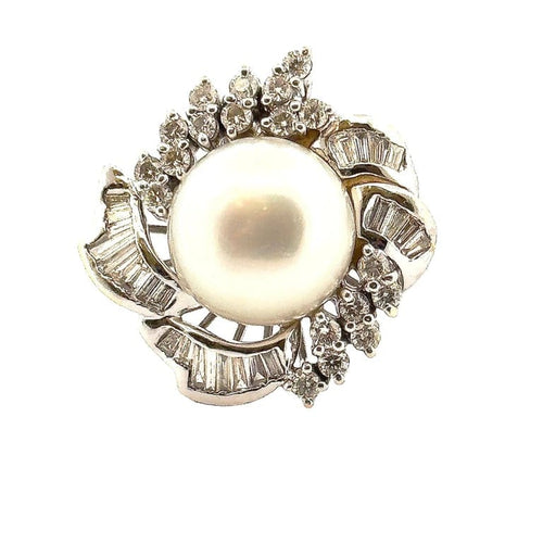 Bague 58 Bague en or blanc 18 carats avec perle et diamants 58 Facettes