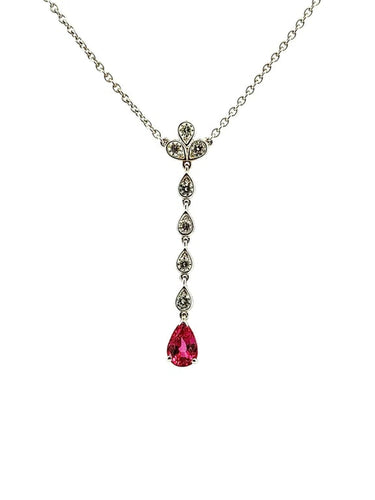 Collier Collier en or blanc 18 carats avec diamants et tourmaline rose 58 Facettes