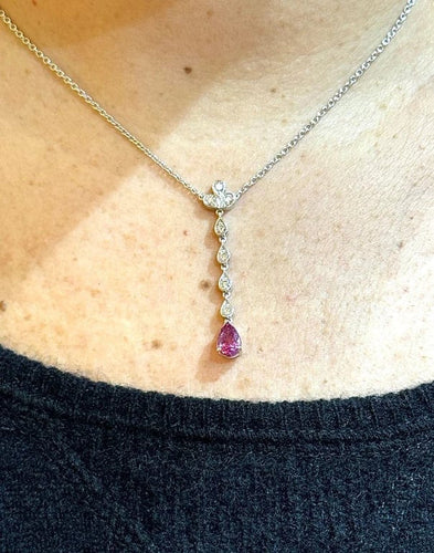 Collier Collier en or blanc 18 carats avec diamants et tourmaline rose 58 Facettes