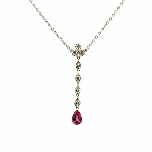 Collier Collier en or blanc 18 carats avec diamants et tourmaline rose 58 Facettes