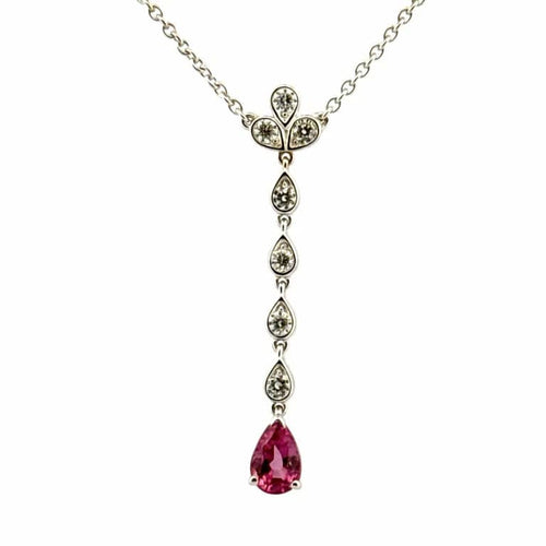 Collier Collier en or blanc 18 carats avec diamants et tourmaline rose 58 Facettes