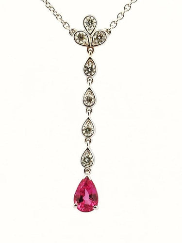 Collier Collier en or blanc 18 carats avec diamants et tourmaline rose 58 Facettes