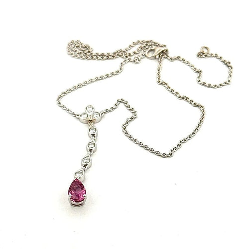 Collier Collier en or blanc 18 carats avec diamants et tourmaline rose 58 Facettes