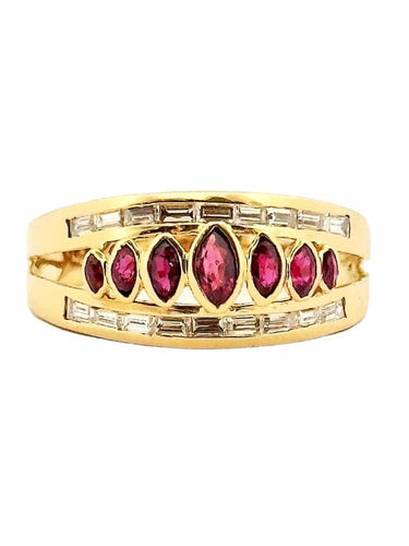 Bague 55 Bague en or jaune 18 carats avec grenats et diamants baguette 58 Facettes