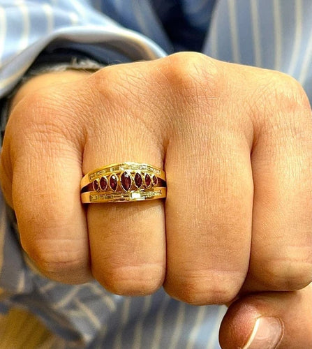 Bague 55 Bague en or jaune 18 carats avec grenats et diamants baguette 58 Facettes