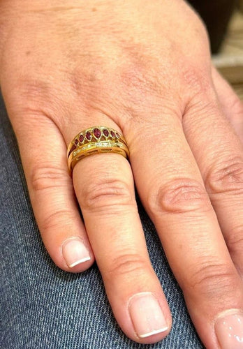 Bague 55 Bague en or jaune 18 carats avec grenats et diamants baguette 58 Facettes