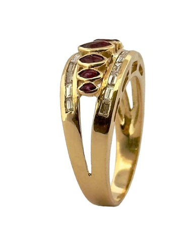 Bague 55 Bague en or jaune 18 carats avec grenats et diamants baguette 58 Facettes