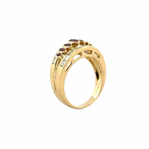 Bague 55 Bague en or jaune 18 carats avec grenats et diamants baguette 58 Facettes