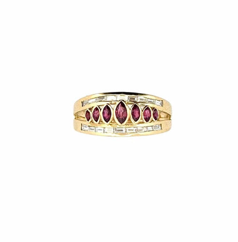 Bague 55 Bague en or jaune 18 carats avec grenats et diamants baguette 58 Facettes