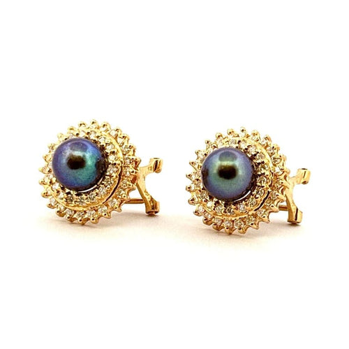 Boucles d'oreilles Boucles d’oreilles en or 18 carats avec diamants et perles de Tahiti 58 Facettes