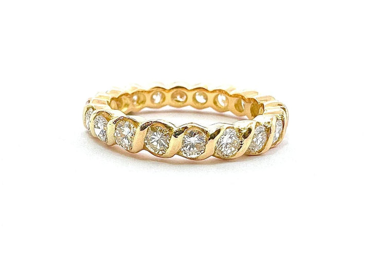 Bague 51 Alliance tour complet en or jaune 18 carats et diamants 58 Facettes