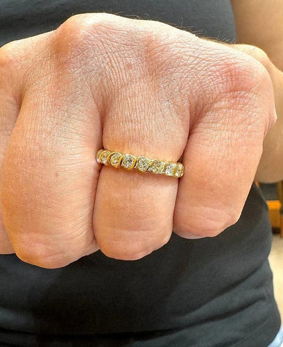Bague 51 Alliance tour complet en or jaune 18 carats et diamants 58 Facettes