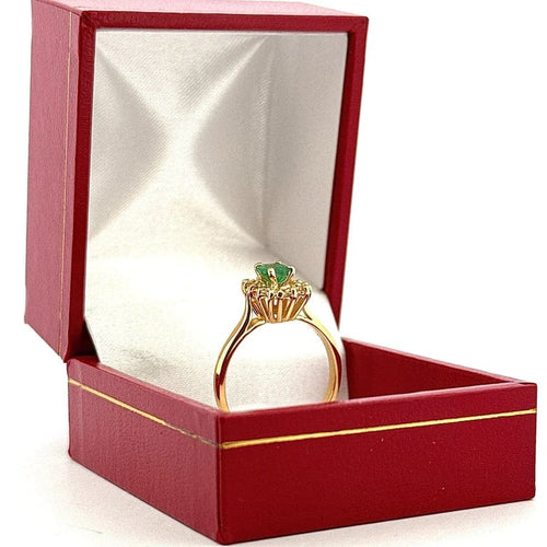 Bague 55 Bague ancienne en or jaune 18 carats avec émeraude et diamants 58 Facettes