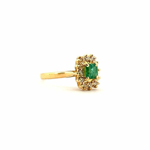 Bague 55 Bague ancienne en or jaune 18 carats avec émeraude et diamants 58 Facettes
