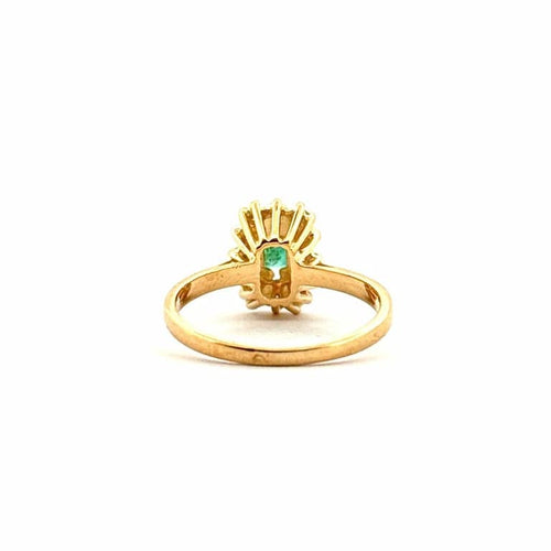 Bague 55 Bague ancienne en or jaune 18 carats avec émeraude et diamants 58 Facettes