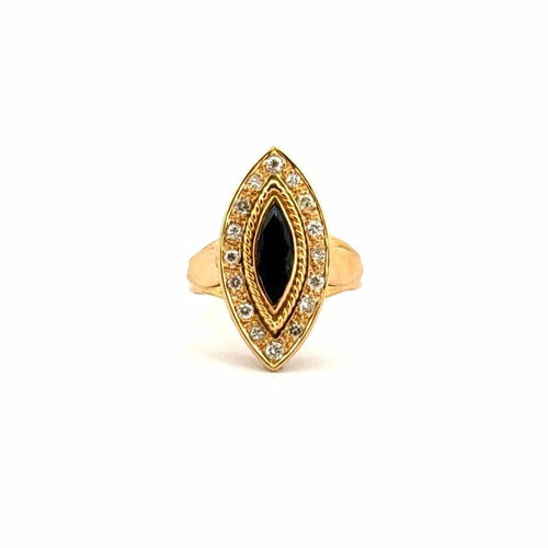 Bague 53 Bague navette en or jaune 18 carats, saphir et diamants 58 Facettes