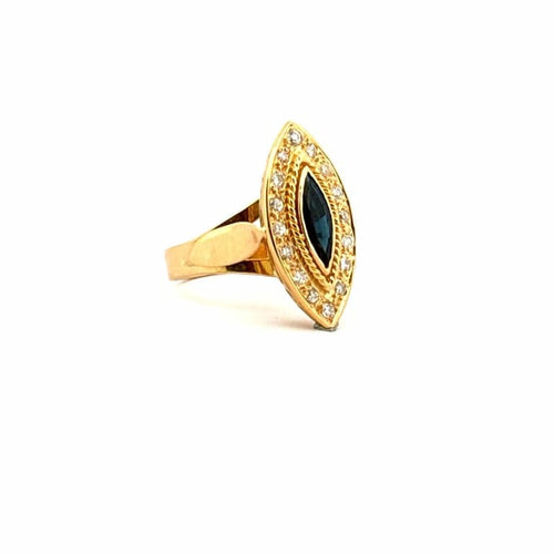 Bague 53 Bague navette en or jaune 18 carats, saphir et diamants 58 Facettes