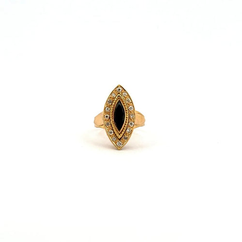 Bague 53 Bague navette en or jaune 18 carats, saphir et diamants 58 Facettes
