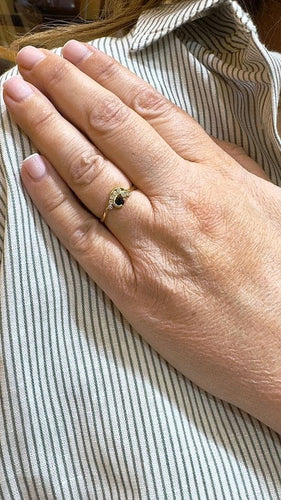 Bague 53 Bague fine en or jaune 18 carats avec diamants et saphir 58 Facettes