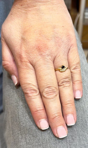 Bague 53 Bague fine en or jaune 18 carats avec diamants et saphir 58 Facettes