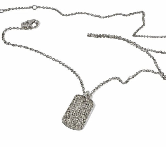 Collier Chaîne et pendentif plaque en or blanc 18 carats et diamants 58 Facettes