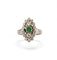 Bague 54 Bague marquise ancienne en or blanc 18 carats, diamants et émeraude 58 Facettes