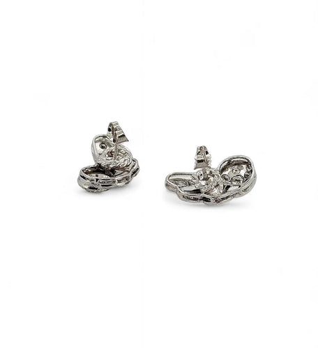 Boucles d'oreilles Boucles d’oreilles anciennes ailes d’ange en or blanc, argent et platine diamants 58 Facettes