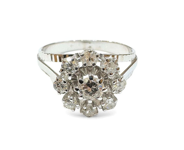 Bague 55 Bague marguerite ancienne en or blanc 18 carats et diamants 58 Facettes