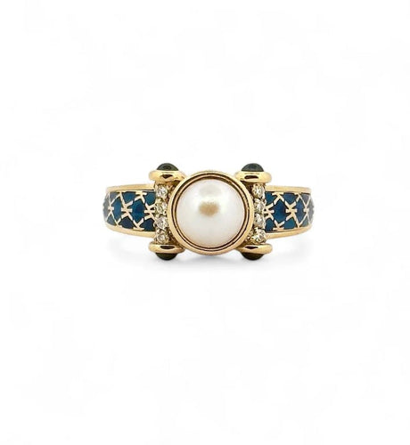 Bague 50 Korloff - Bague en or jaune 18 carats, perle et diamants 58 Facettes