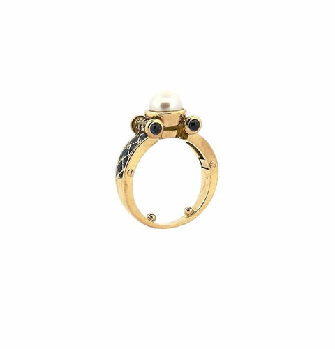 Bague 50 Korloff - Bague en or jaune 18 carats, perle et diamants 58 Facettes