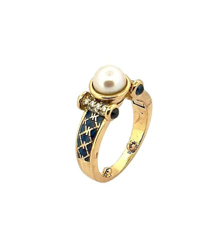 Bague 50 Korloff - Bague en or jaune 18 carats, perle et diamants 58 Facettes