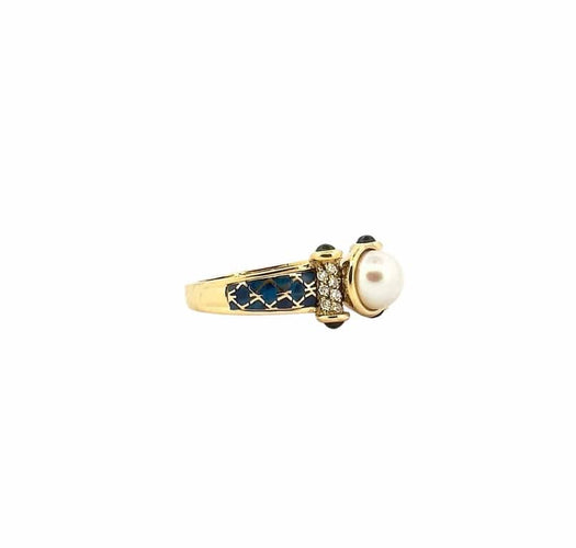 Bague 50 Korloff - Bague en or jaune 18 carats, perle et diamants 58 Facettes