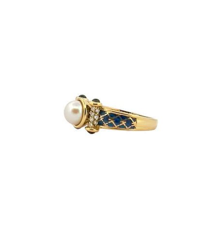 Bague 50 Korloff - Bague en or jaune 18 carats, perle et diamants 58 Facettes