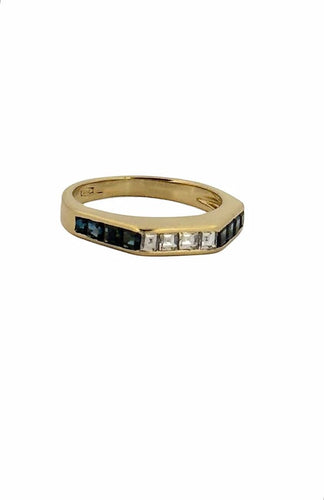 Bague 50 Bague rétro géométrique en or jaune, diamants et saphirs 58 Facettes