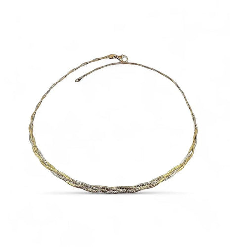 Collier Collier tressé semi-rigide en or jaune et or blanc 18 carats 58 Facettes