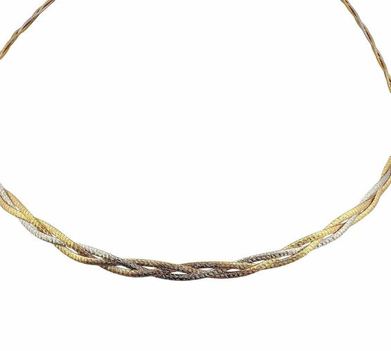 Collier Collier tressé semi-rigide en or jaune et or blanc 18 carats 58 Facettes