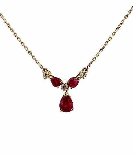 Collier Collier en or jaune 18 carats avec diamants et rubis poire 58 Facettes