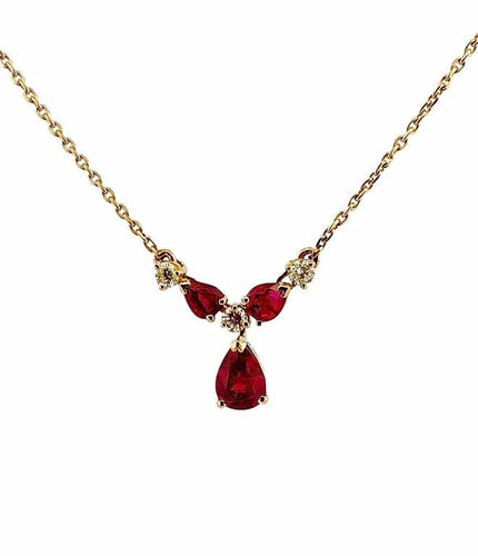 Collier Collier en or jaune 18 carats avec diamants et rubis poire 58 Facettes