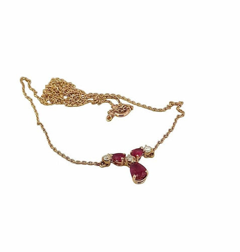Collier Collier en or jaune 18 carats avec diamants et rubis poire 58 Facettes