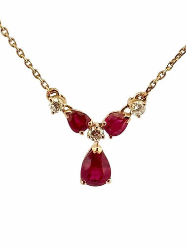 Collier Collier en or jaune 18 carats avec diamants et rubis poire 58 Facettes