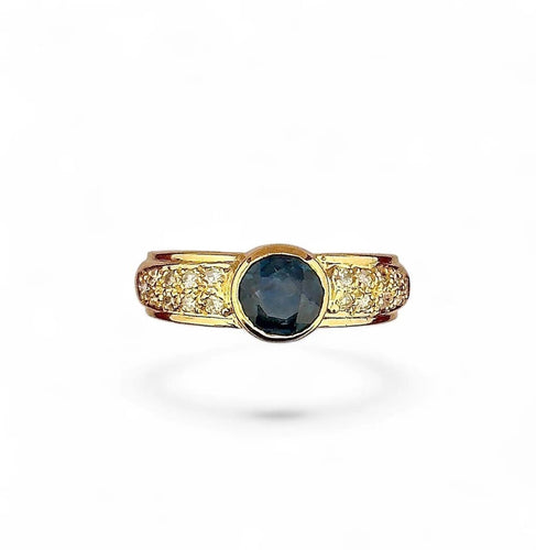Bague 51 Bague jonc ancienne en or jaune avec saphir et diamants 58 Facettes