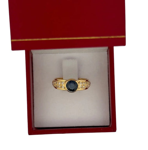 Bague 51 Bague jonc ancienne en or jaune avec saphir et diamants 58 Facettes