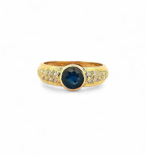 Bague 51 Bague jonc ancienne en or jaune avec saphir et diamants 58 Facettes