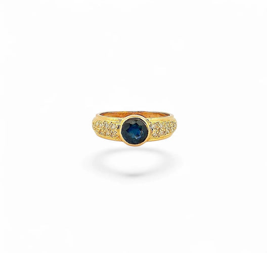 Bague 51 Bague jonc ancienne en or jaune avec saphir et diamants 58 Facettes
