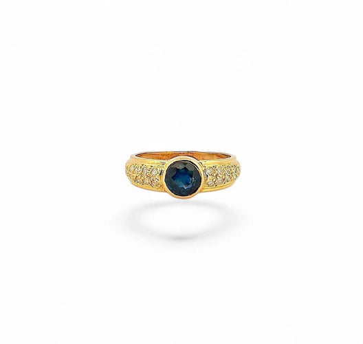 Bague 51 Bague jonc ancienne en or jaune avec saphir et diamants 58 Facettes