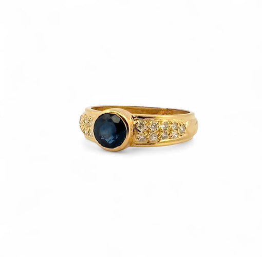 Bague 51 Bague jonc ancienne en or jaune avec saphir et diamants 58 Facettes