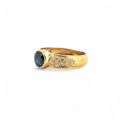 Bague 51 Bague jonc ancienne en or jaune avec saphir et diamants 58 Facettes