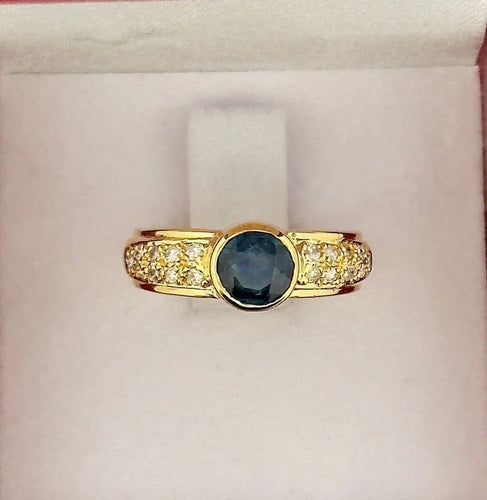 Bague 51 Bague jonc ancienne en or jaune avec saphir et diamants 58 Facettes