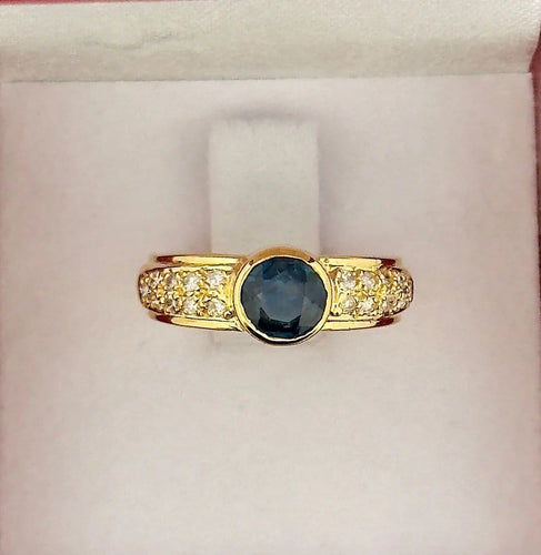 Bague 51 Bague jonc ancienne en or jaune avec saphir et diamants 58 Facettes